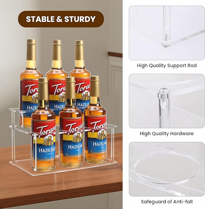 Baosia Acrylic Coffee Syrup Rack (6 Bottle Capacity),Syrup Bottle Holder Stand for Coffee Bar,Kitchen.Small Wine Rack for Bar,Family,Storage for Syrup,Wine,Condiments(Transparent)