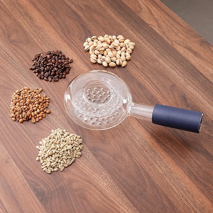 Portable glass coffee bean roaster - High borosilicate glass manual home coffee roasting kit, suitable for small batch roasting of nuts and coffee beans, stove-safe (11.8 * 5.9 * 3.5)