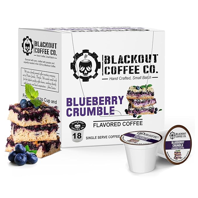 Blackout Coffee Blueberry Crumble Flavored Coffee Pods – Medium Roast, Smooth Taste, Guilt-Free Indulgence – Freshly Roasted 18 Count
