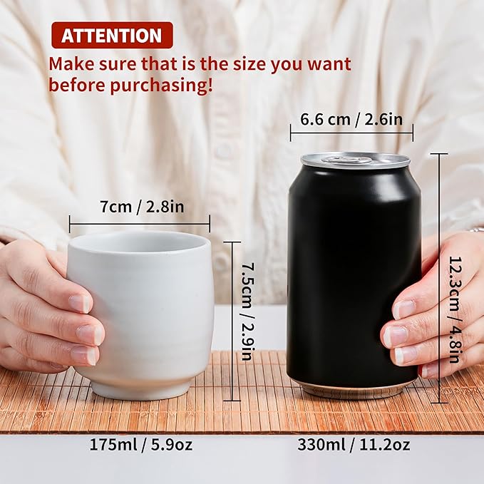TEANAGOO Japanese Tea Cups, Chinese Tea Cup, 7.2Oz / 205 Ml, Ceramic Tea Cups for Adults, Ceramic Cups no Handles, Japanese Cups, Asian Matcha Cup, Ivory White, 4 Pcs/Box, H7