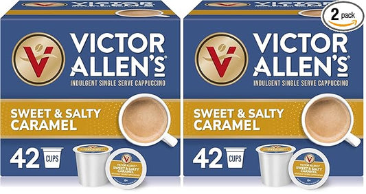 Victor Allen's Coffee Sweet and Salty Caramel Flavored Cappuccino Mix,Serve K-Cup Pods for Keurig K-Cup Brewers Brewers (Packaging May Vary),42 Count (Pack of 2)