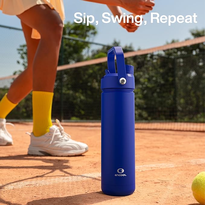 ENCOOL Insulated Water Bottle with Straw Stainless Steel Water Bottle, Leak-Proof, BPA-Free, Double Wall Vacuum Keeps Cold for 24 Hours for Sports, Travel, School (18 oz, Royal Blue)