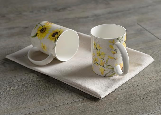 Maison d' Hermine Coffee Mug with Handles Fine Bone China Mugs Pack of Two Tea Cups for Hot Beverages Cappuccino Latte Home Restaurant Office Perfect for Gift (Candice, 12 Ounce)