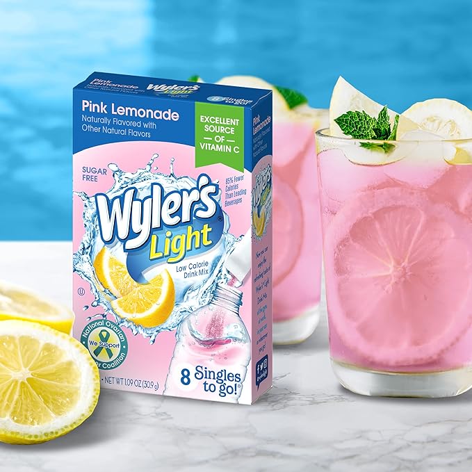 Wyler's Light Singles To Go Powder Drink Mix, Pink Lemonade, 8 Count (Pack of 3)