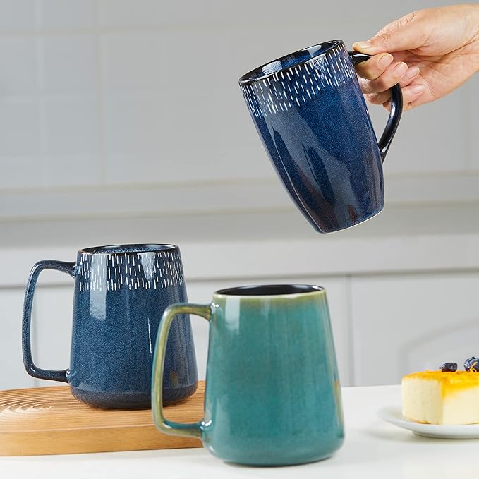 Large Ceramics Coffee Mugs, 24 OZ Large Handle Coffee Mugs, Extra Large Tea and Coffee Cup for Office and Home, Microwave and Dishwasher Safe (24 OZ Blue)