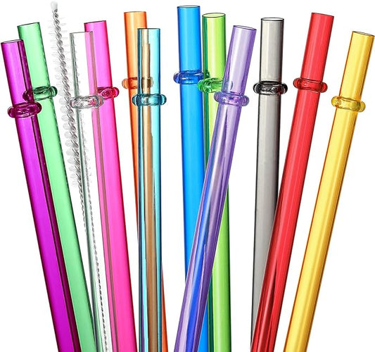 24 PCS, Reusable Straws with 4 Brushes, 10.5" Long Tritan Hard Plastic Straws, 12 Colors Translucent Replacement Drinking for 16OZ-32 OZ Tumblers, Cups, Jars, Stanley, YETI, Starbucks, BPA Free