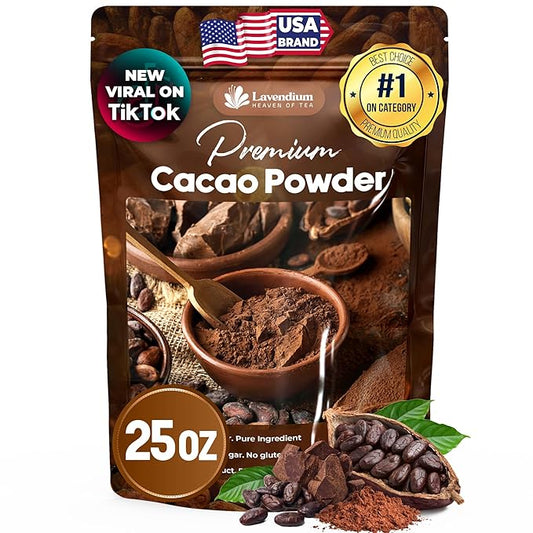 25oz (1.56 lbs) Cacao Powder, 100% Natural & Pure, Unsweetened, Rich Chocolate Flavor, Perfect for Baking & Smoothies No Additives, No Gluten, Vegan.