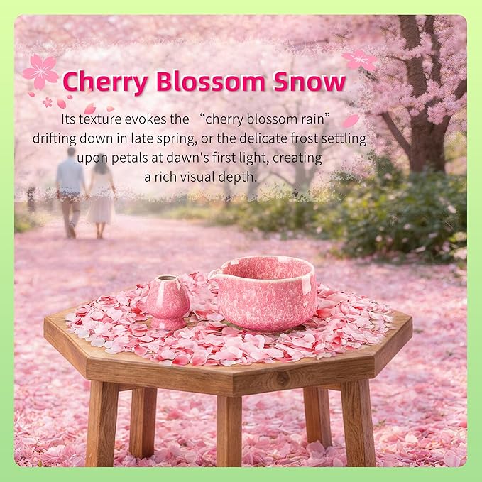 TEANAGOO Matcha Whisk Set,7 Pcs Matcha Set Pink for Making Latte,Ceramic Bowl(chawan) whith Spout and Whisk,Gift for Friend/Family