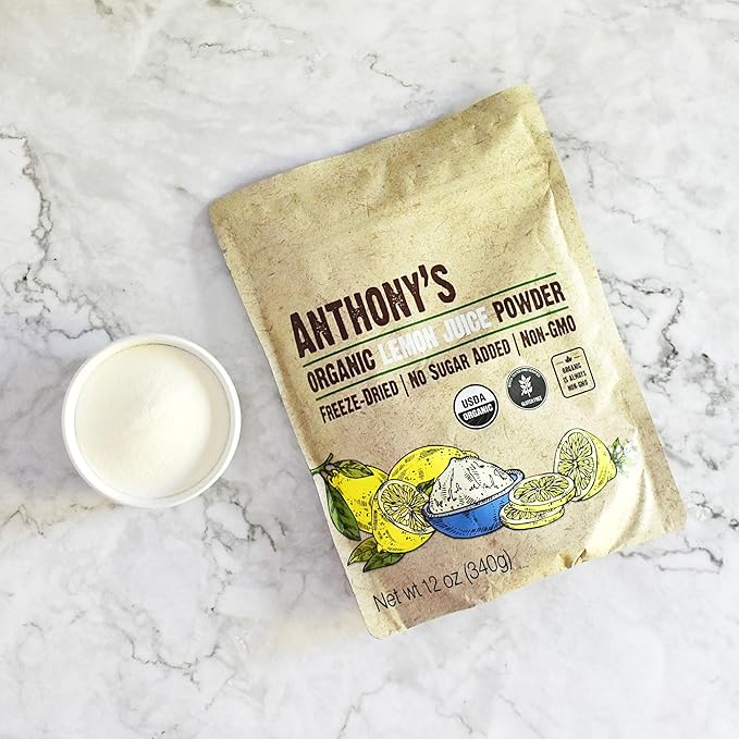 Anthony's Organic Lemon Juice Powder, 12 ounce, Freeze-Dried, Cold Pressed, No Sugar Added, Gluten Free, Non GMO