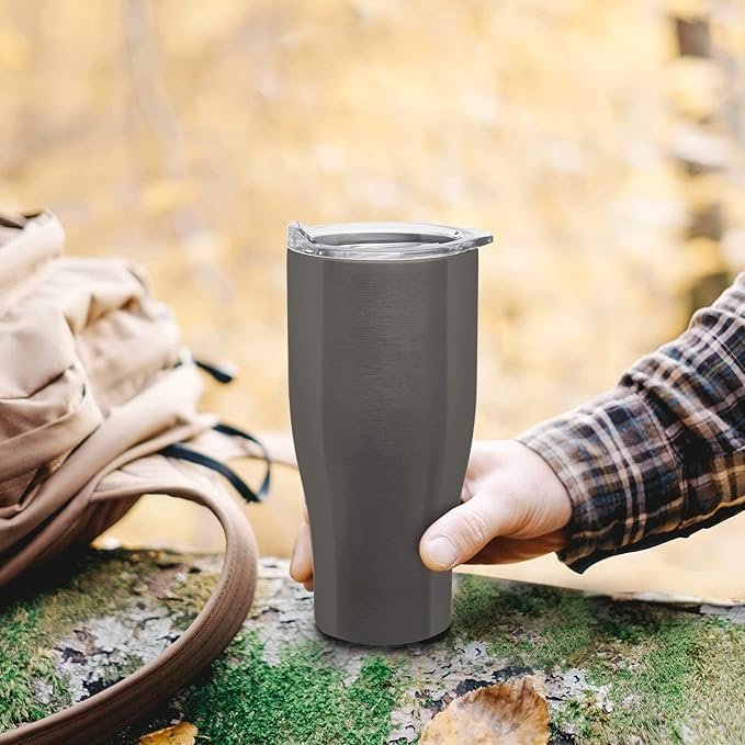 DISCOUNT PROMOS Stainless Steel Grip Travel Mugs 27 oz. Set of 10, Bulk Pack - Perfect for Coffee, Soda, Other Hot & Cold Beverages - Smoke