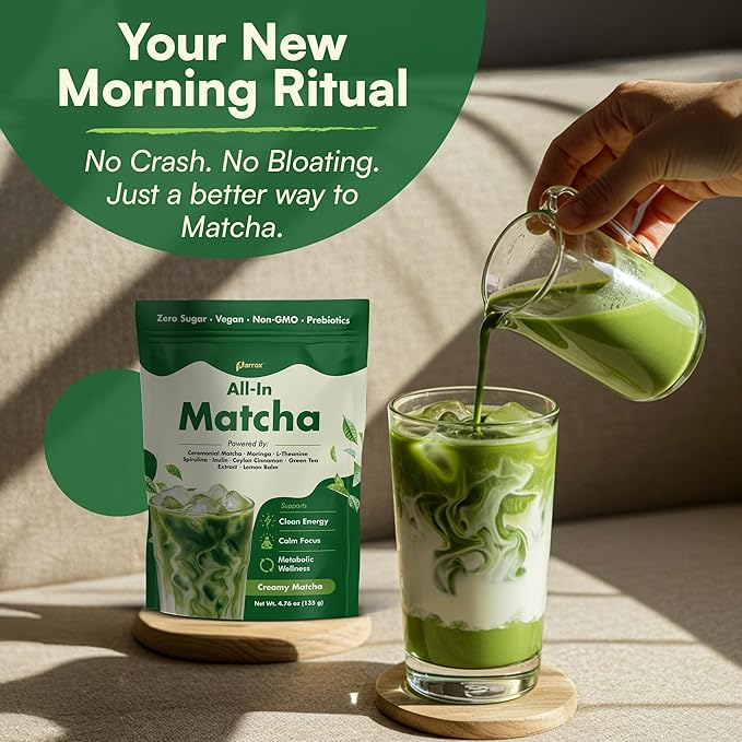 Ceremonial Grade Matcha Powder Infused with Moringa, Green Tea Extract, L-Theanine, Inulin, Spirulina, Ceylon Cinnamon, and Lemon Balm – 100% First Harvest Japanese Tea (2 Pack)
