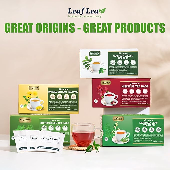 LeafLea 120 Dandelion Root Tea Bags, Dandelion Tea Promotes Healthy Digestion & Immune Function, Natural and Pure from Dandelion Root Herbal Tea, Caffeine-Free, Sugar-Free, Vegan, Pack of 3