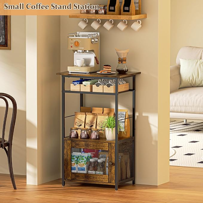 X-cosrack 3 Tier Kitchen Cart with Storage, Microwave Carts with Adjustable Feet, 3-Tier Coffee Cart Station，Kitchen Storage Rack for Entryway, Living Room