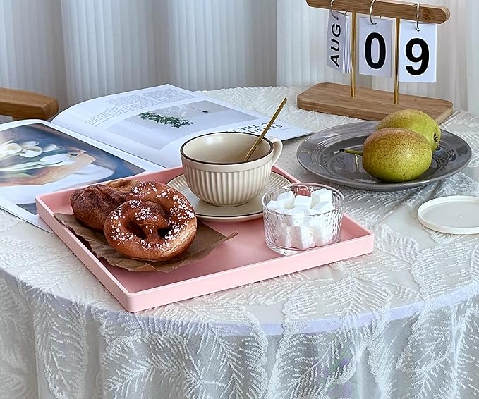 Pink Square Tray - 11 Inch Decorative Organizer Tray for Vanity, Bathroom Countertop, Coffee Table & Ottoman | Multi-Purpose Serving, Makeup, Jewelry, & Catch-All Tray for Home Decor