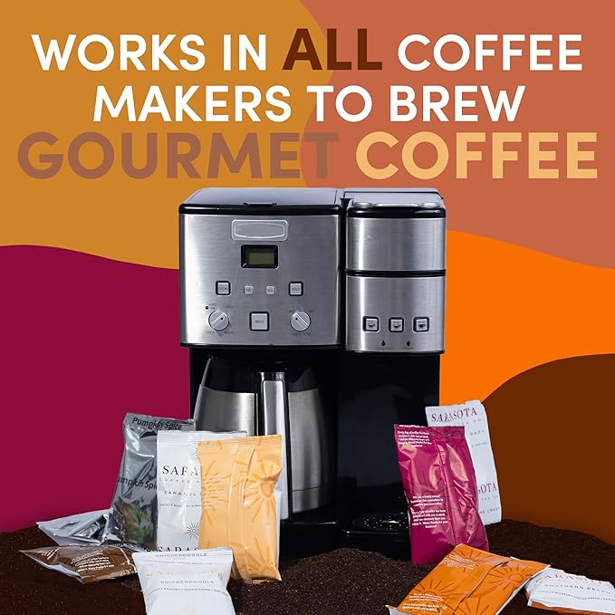 Flavored Ground Coffee Sampler Pack – Variety Gift Set, Medium Roast, Low Acid, Pre-Measured 2oz Pouches, Gourmet Bulk Coffee Packets for 12-Cup Drip Makers