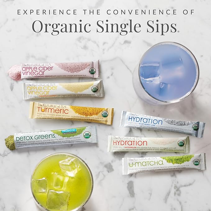 The Republic of Tea – Organic U•Matcha Single Sips, Naturally Caffeinated Matcha Green Tea Powder, 14 Packets