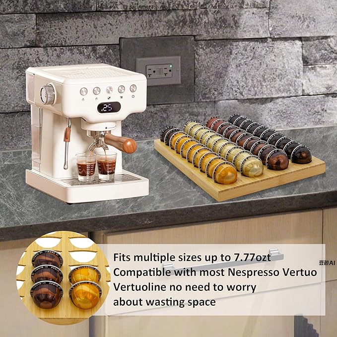 MinBoo Bamboo Coffee Capsule Storage Drawer Tray, Drawer Insert Organizer Holds 40 Pods, Compatible with Coffee Pod Capsules, Suitable for Kitchen, Home, Office,Small