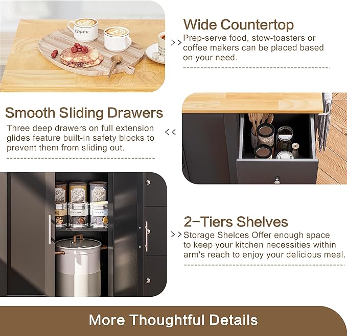 SUNLEI Kitchen Island on Wheels with Storage Cabinet & Foldable Drop Leaf, Rolling Kitchen Table, Cart Handle for Towel Rack, Drop Leaf, Portable Islands for Kitchen (Classic Black, 39.7-INCH)…