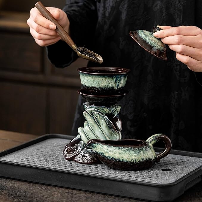 Kungfu Tea Sets Ceramic Teapot with Infuser Loose Leaf Tea Teapot with 8 cups (Gradient Hand)