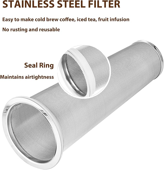Cold Brew Coffee Filter for 64 OZ Wide Mouth Mason Jar, 304 Stainless Steel Strainer with Seal Ring for Iced Drinks, Sun Tea Infuser and Cold Brew Coffee Maker