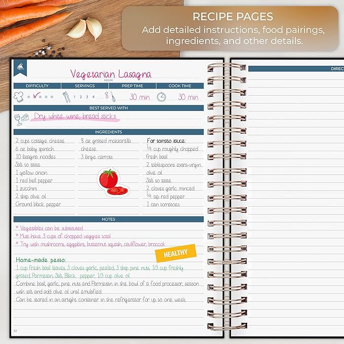 Clever Fox Recipe Book Spiral – Blank Family Cookbook – Empty Cooking Journal – Notebook Organizer to Write In Recipes – Large (Black)
