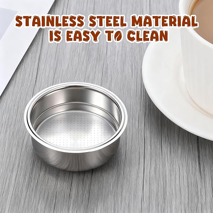 51mm Portafilter Basket, Stainless Steel 2 Cup Coffee Filter, Pressurized Espresso Filter Basket Double Layer for Portafilter Coffee Machines (2 Cups Capacity)
