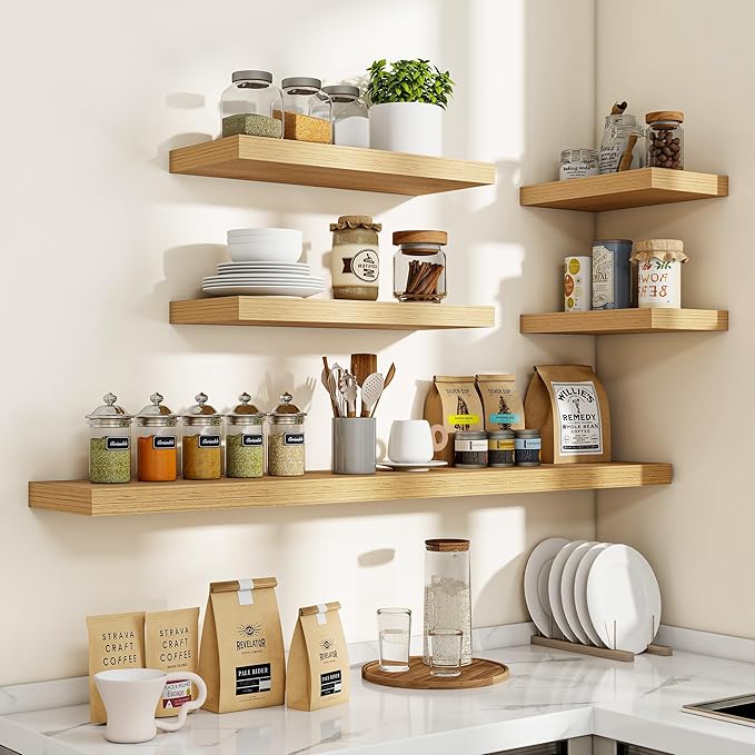 36 Inch Floating Shelves, 3D Textured Wood Grain, 36"x9.25"x1.5" Inch Deep Floating Shelves for Wall, Wooden Shelves for Bathroom, Bedroom, Living Room, Natural, 2 Pieces