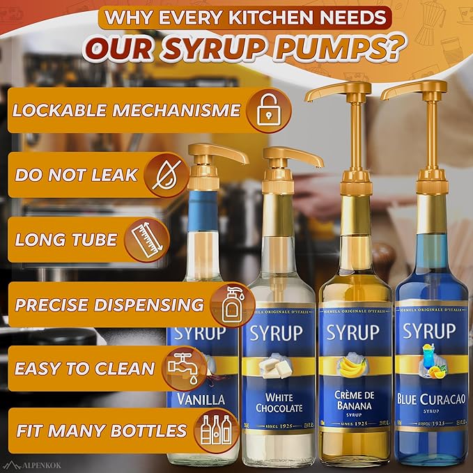 8 PCs Coffee Syrup Pumps - 9.25" Closed/11.54" Open Coffee Syrup Dispenser Pump - Fits Many 25.4 oz Bottles, Precise Dispensing, Lockable Mechanism, Easy to Use & Clean | Works with Liquids & Pastes