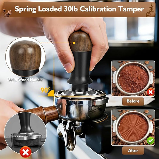 51mm Espresso Accessories Kit - Includes Spring-Loaded Espresso Tamper, WDT Tool with Magnetic Stand, Dosing Funnel & Tamping Mat | Professional Espresso Tool for Home Baristas