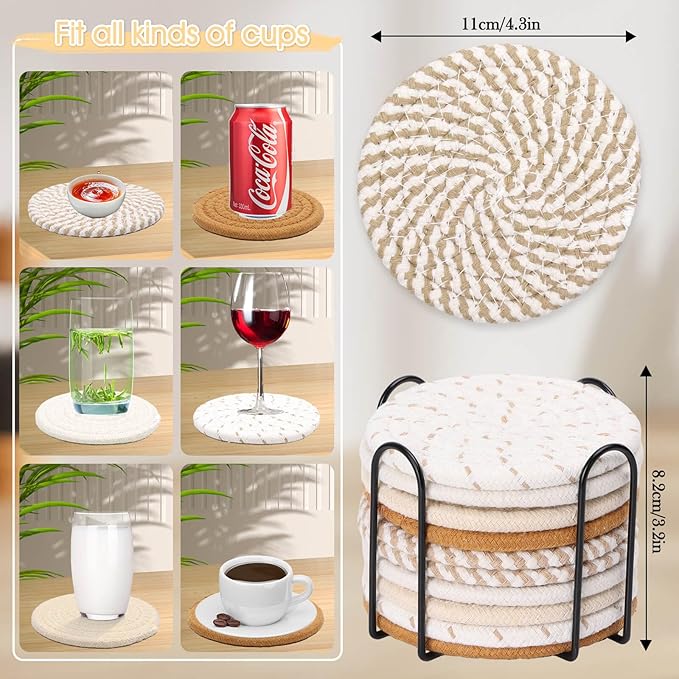 Billbotk 10 Pieces Boho Coasters for Drinks, Absorbent Drink Coasters Set for Home Decor, Fall Decorations for Home and Farmhouse, 4.3 Inches