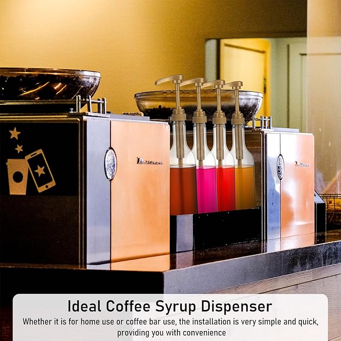 Bokon Coffee Syrup Dispenser 25.4 oz 750 ml Drinking Syrup Pump Bottles with Comprehensive Label Set and Funnel for Coffee Bar Accessories Essentials(Gold,4 Pcs)