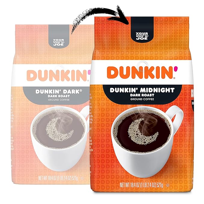 Dunkin’ Midnight Dark Roast Ground Coffee, 18.4 Ounce Bag (Pack of 6)