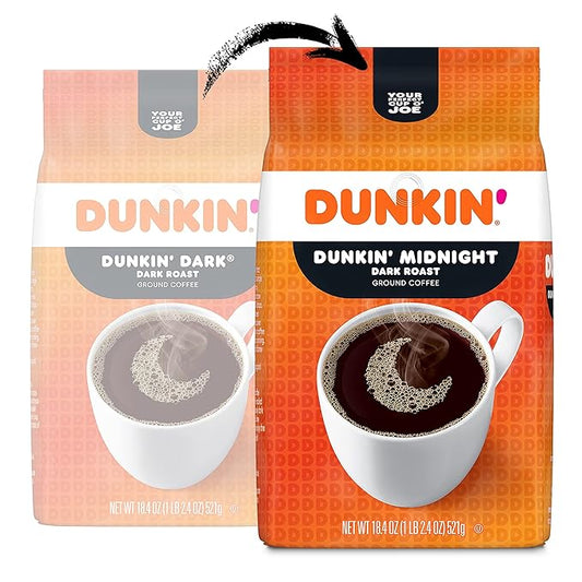 Dunkin’ Midnight Dark Roast Ground Coffee, 18.4 Ounce Bag (Pack of 6)