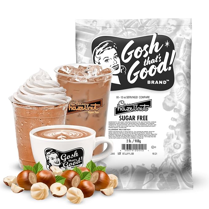 Gosh That’s Good! Sugar-Free Creamy Hazelnut Latte Mix 2 lb – Roasted Hazelnut Flavor Powder for Lattes, Iced Coffees, Frappes, Blended Beverages – Low-Calorie, Lactose-Free, Barista-Quality Drink Mix