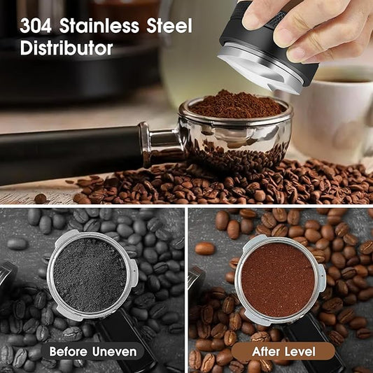 54mm Espresso Accessories Kit, Espresso Distribution Tool, Spring Loaded Calibrated Tamper and Dosing Funnel Set, Coffee Distributor Leveler Fits Breville 54 mm Machines and Portafilter