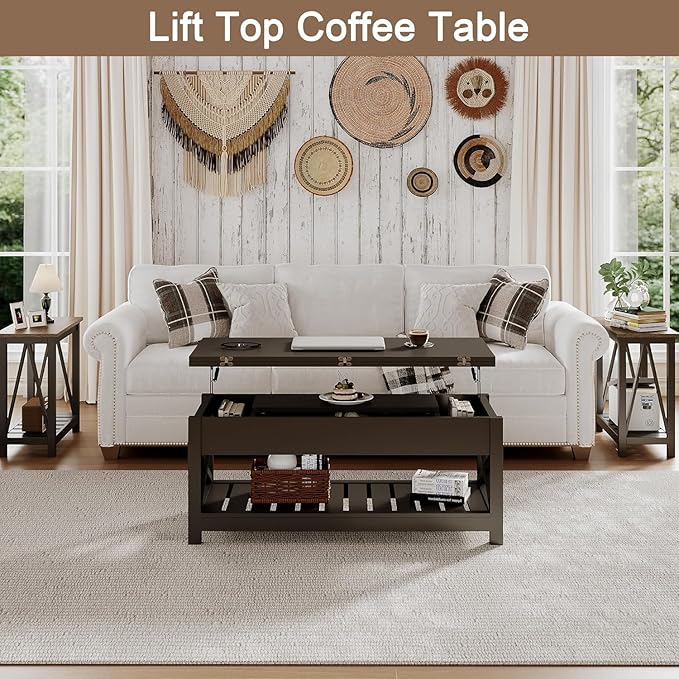 ChooChoo Coffee Table Lift Top, Multi-Function Convertible Coffee Table with Storage and Hidden Compartment, Converts to Dining Table for Living Room, 40 Black