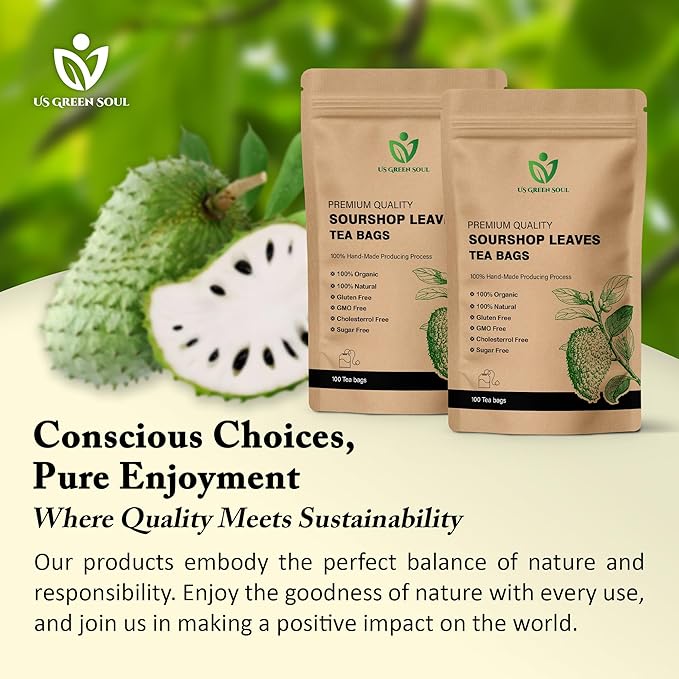 Soursop Leaves Tea Bags – 100% Natural Graviola Leaf Herbal Tea – Pure Dried Soursop Leaves for Infusion – Caffeine-Free Herbal Tea Bags