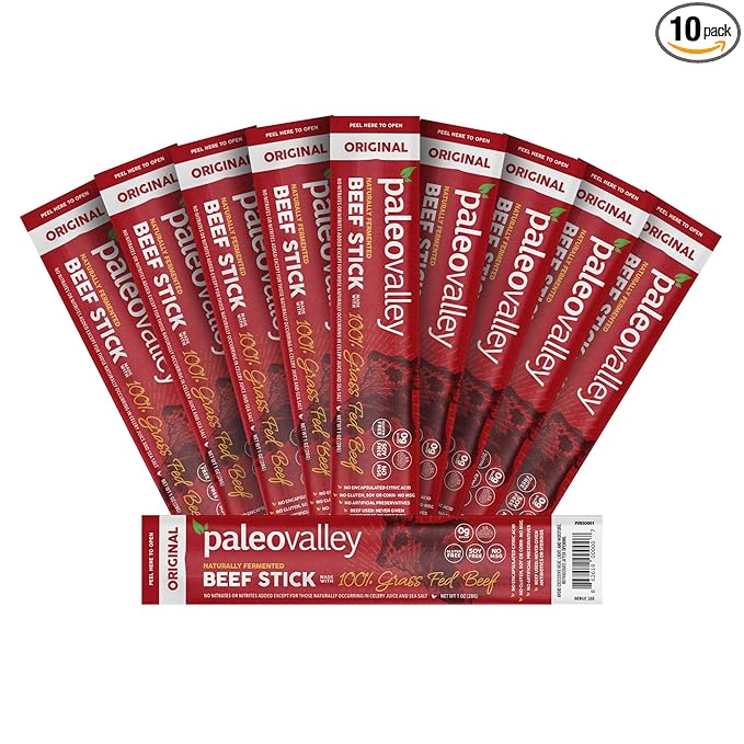 Paleovalley 100% Grass Fed Original Beef Sticks - Delicious Gluten Free Beef Snack - High Protein Keto Friendly