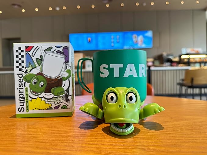 JOD® Turtle Coaster, 3D Printed Funny Tea Coasters with Interactive Expression, Turtle Cup Holder, Liftable Limbs & Expressive Face for Turtles,Tortoise Lover Gag Gifts Home Decor(Light Green Pro)