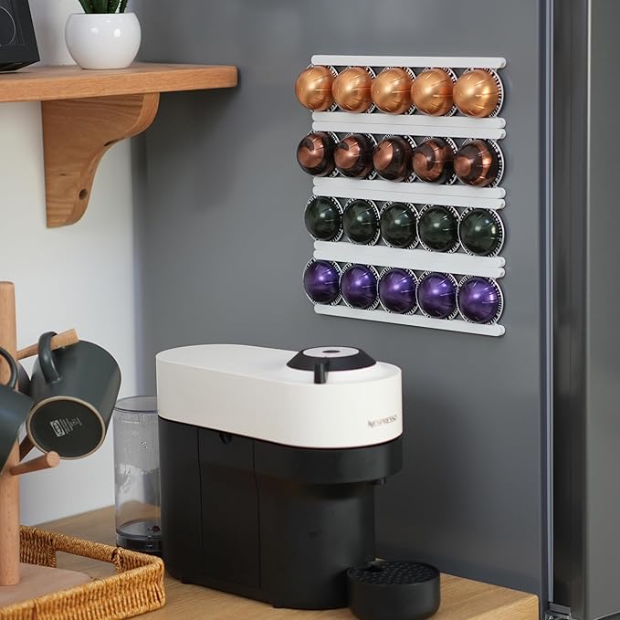 Magnetic Coffee Pod Holder for Nespresso VertuoLine Capsules - Holds 20 Capsules, Coffee Capsule Organizer for Refrigerator - Strong Magnet Mount for Easy Access and Space Saving
