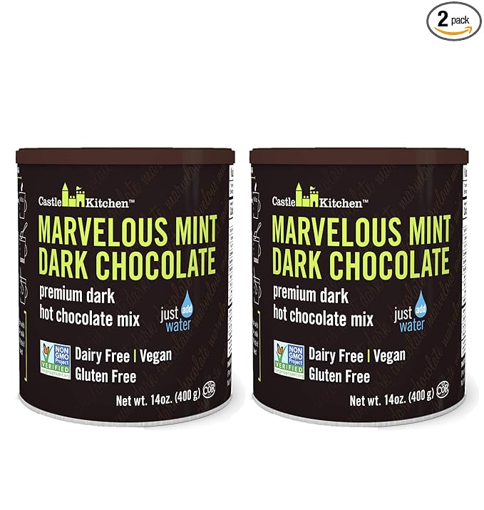 Castle Kitchen Marvelous Mint Dark Chocolate Hot Chocolate - Dairy-Free, Vegan Premium Hot Chocolate Mix - Just Add Water - 14 oz (Pack of 2)