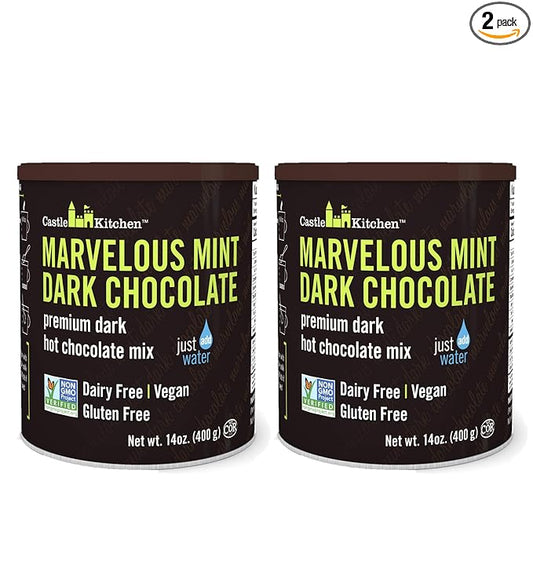 Castle Kitchen Marvelous Mint Dark Chocolate Hot Chocolate - Dairy-Free, Vegan Premium Hot Chocolate Mix - Just Add Water - 14 oz (Pack of 2)