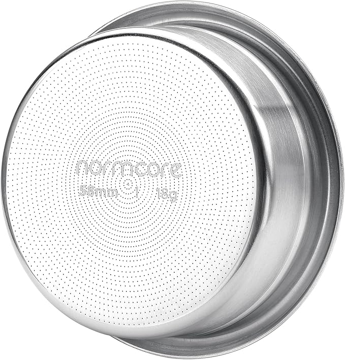 Normcore 58mm Precision High Extraction Filter Basket, 18g Portafilter Filter Basket For 58mm Espresso machines, 0.8mm Thickness, Comes with a 58.5mm Puck Screen, Espresso Paper Filters