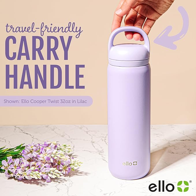 Ello Cooper Twist 22oz Stainless Steel Water Bottle with Chug Lid | Leak Proof Double Walled and Vacuum Insulated | Fits Car Cupholder | Built in Carry Loop | Dishwasher Safe | Cashmere Pink