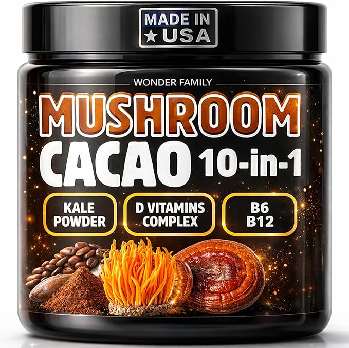 Instant Mushroom Powder 10:1 – Cordyceps Mushroom Supplement with Reishi, Chaga & Shiitake – Caffeine-Free Nighttime Drink with B6, B12, D + Probiotics – Best Mushroom Coffee Organic Blend (Sweet)