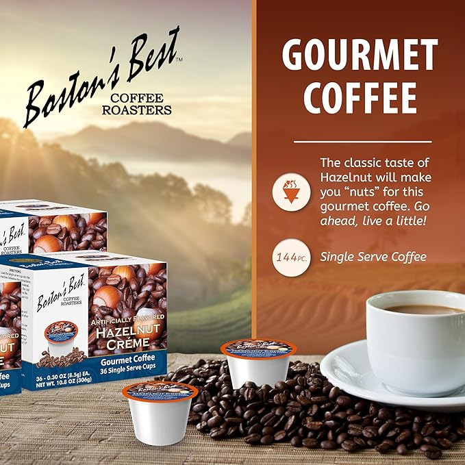 Boston’s Best - Hazelnut Creme Flavored Coffee, Delicious Gourmet Compatible with Keurig Coffee Maker, 1 Count (144 Single Serve Cups)