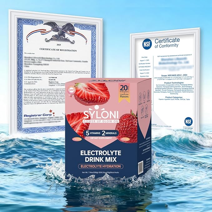 Electrolytes Powder Packets, Strawberry(0.36 oz*20 Sticks), Sugar Free Hydration Packets Electrolyte Drink Mix with 7 Vitamins and Electrolytes, Keto Friendly, Vegan, Gluten Free