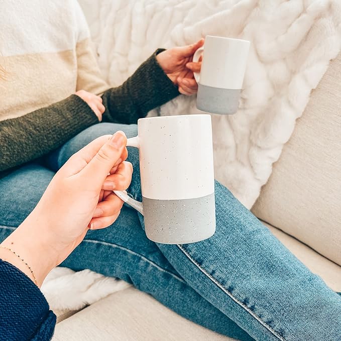 MORA Ceramics 12oz Coffee Mug Set of 4 - Ceramic Tea Cups with Handle - Microwave and Dishwasher Safe, Perfect For Cup or Mug Lovers - Rustic Matte Glaze, Modern Design Mugs - Flint