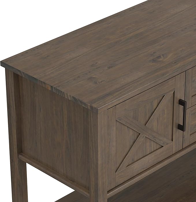 SIMPLIHOME Ela Console Table - 48 Inch Wide Solid Wood Sofa Table in Smoky Brown, Transitional Storage Table for Entryway or Living Room with 2 Drawers, 2 Cabinets, Open Shelf, and X-Panel Doors