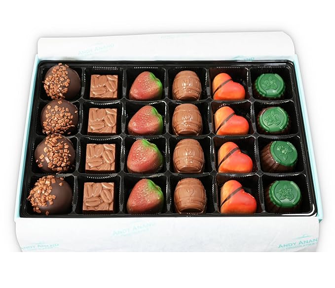 Andy Anand Chocolatier 24 Piece Premium Bon Bon Chocolate Collection Assortment, Truffles Gift Box – Exotic flavors, Pistachio Cream, Mint, Tiramisu and More